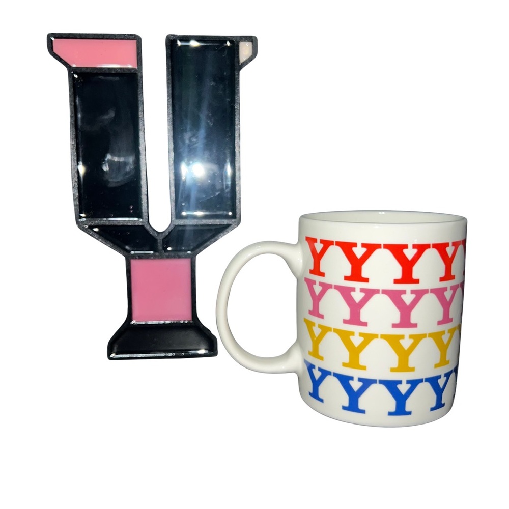 Michaels Pink and Black Letter Decor with Colorful Y Mug